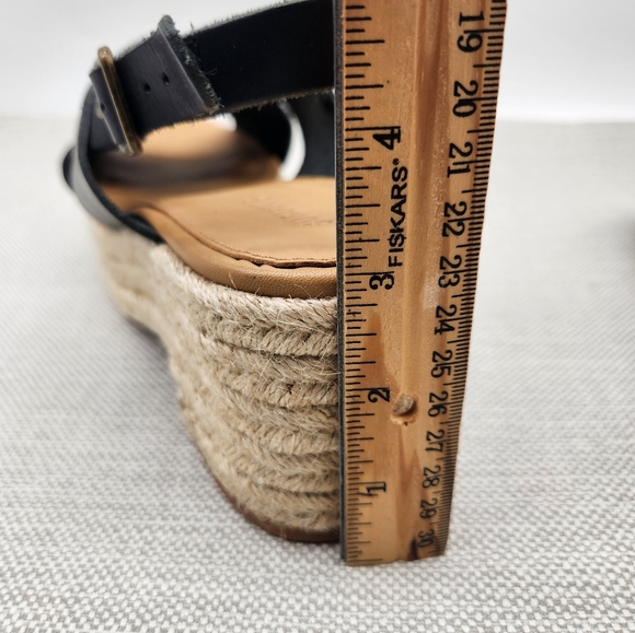 Soludos Amalfi Size 9 Black Leather Platform Sandals Heel Slingback Boho Sisal - Picture 12 of 16